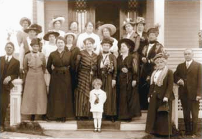 Mrs. Nellie McClung (Stipes, centre), Mrs. Pankhurst (British, at her left), Emily Murphy - Edmonton (1916)